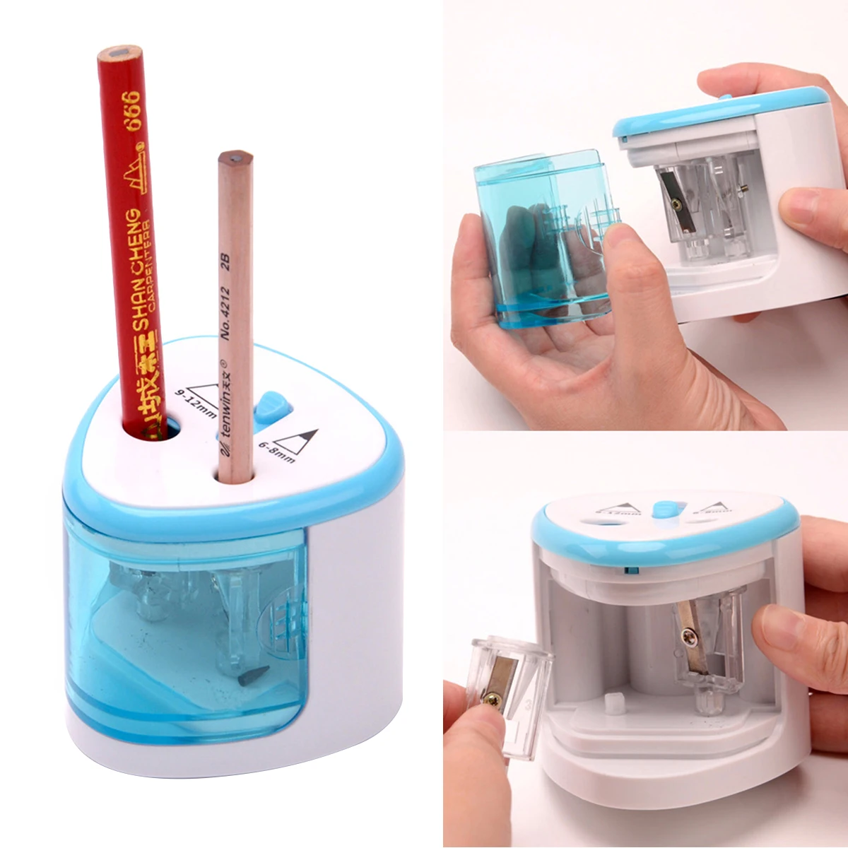 Electric Dual Hole Automatic For 6-8Mm 9-12Mm Pencils 3-5S Fast Sharpening Student Artist Office School Use For Pencel Dual