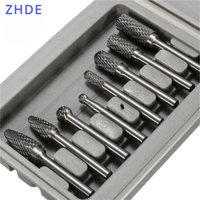 zhd duplo corte carbide rotary burr bit grupo haste gravacao cnc w caixa pcs pol mm 01