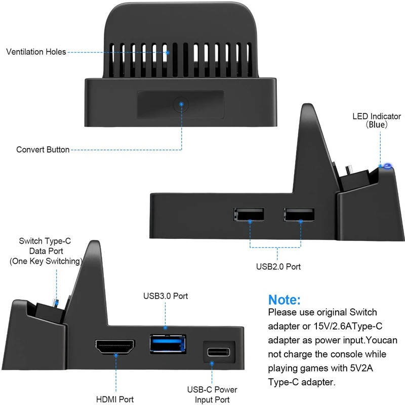 스위치 충전 도크 스테이션용 HDMI 호환 어댑터, 휴대용 TV 비디오 도크, USB 3.0 C타입, 4K HD 컨버터