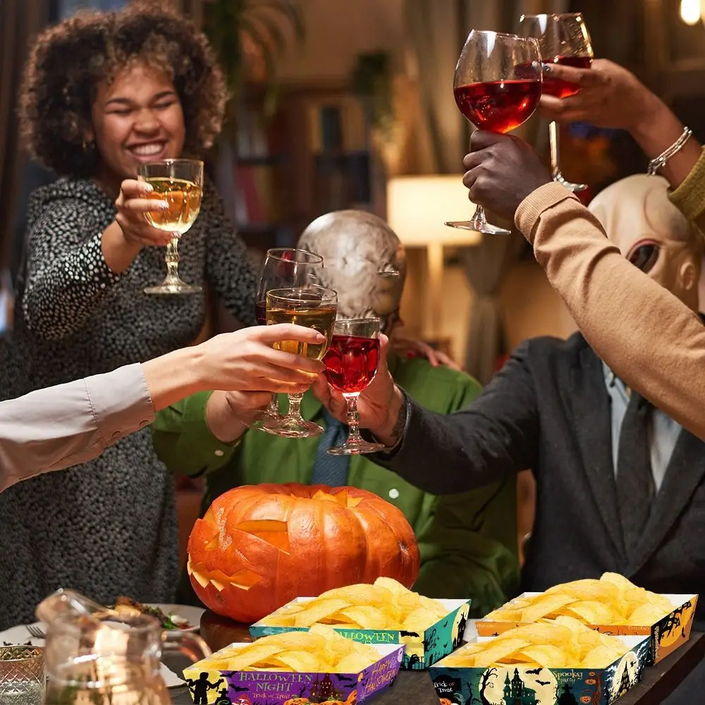 

12pcs Food Trays Rectangular Halloween Party Tray Pumpkin Ghost Bat Cookie Tray Sturdy Disposable Baking Pans Festival