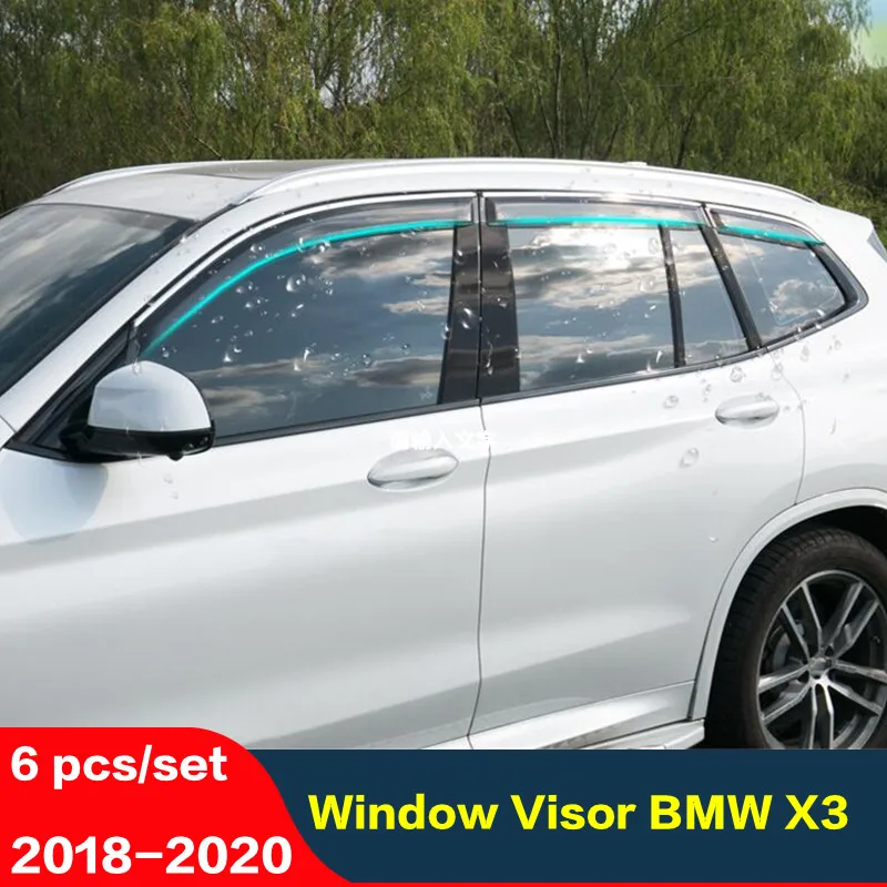 For 6PCS Sun Window Visor New BMW X3 Window Rain Shield Sun Guard Trim Strip  Window Visor BMW X3 Accessories 2018-2021 Year