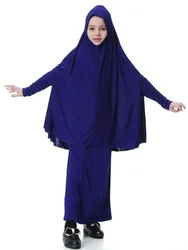 Muslim Girls Dress Kids 2 Pieces Set Abaya Long Hijab Scarf Maxi Skirts Islamic Clothing Arab Prayer garment  Burqa Kaftan