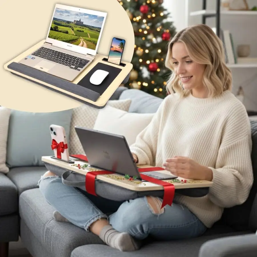 

Laptop Lap Desk with Cushion, Extra Wide 21, Fits up to 17 inches, Mouse and Wrist Pad, Portable Lap Tray with Handle, Tablet Pe