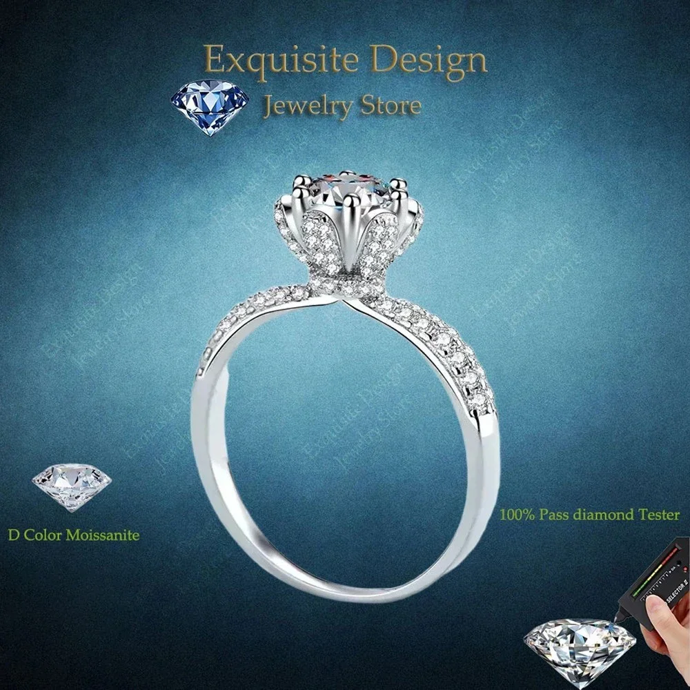 Exquisite Design 1/2/3/5Carat Moissanite Snow Queen Finger Rings, Designer Jewelry 18K White Gold Ring Best Gift for Female