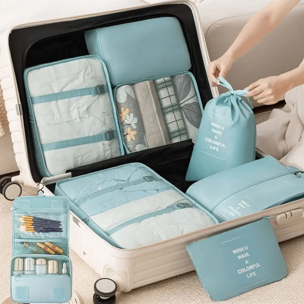 

8Pcs Foldable Travel Organizer Set Large Capacity Portable Suitcase Packing Cubes with Handle Various Sizes Suitcase Pouch