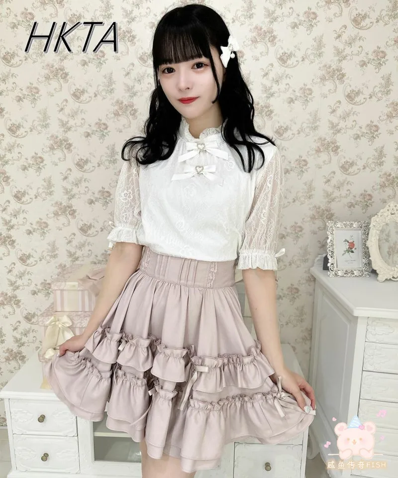 Japanese Summer New Pendant Ribbon Layer Cake Short Skirt Girl Mass- Produced All-Match Sweet Girls Daily High Waist Mini Skirts