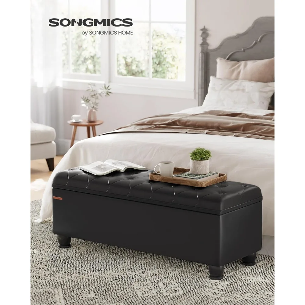 

Storage Ottoman, Storage Hinges Easy Lid Operation, Wooden Legs, Synthetic Leather, Loads 330 lb, Classic Black Bench