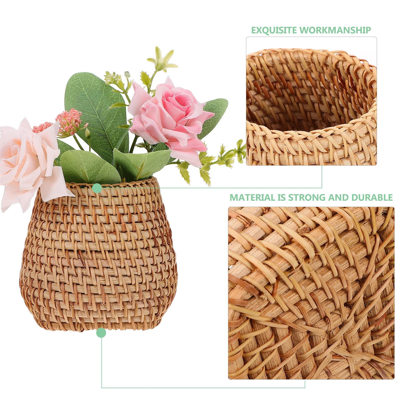 

Vase Pen Holder Organizer Storage Basket Desktop Wooden Woven Home Accessory Container Sundries Storage Basket Rattan Hand Woven
