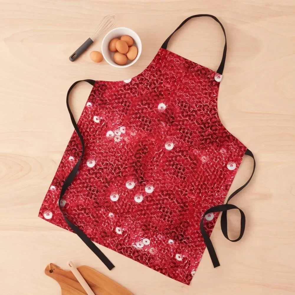 

Festive Red Sequins Apron Women's Kitchen Kitchens Men Men'ss barber uniform Apron