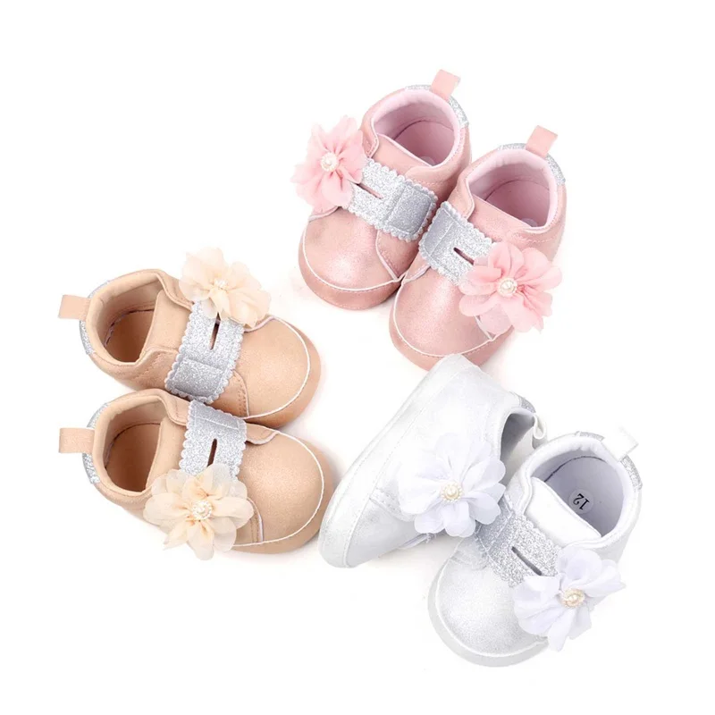 Suefunskry Baby Girls Sneakers 3D Flower Flats Infant First Walking Shoes Soft Non-Slip Crib Shoes