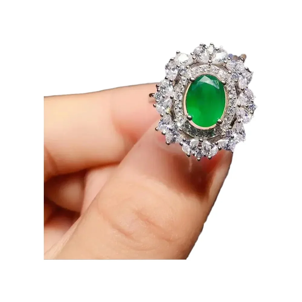 

KJJEAXCMY-925 Sterling Silver Ring for Women, Inlaid Natural Gemstone, Emerald, Female Girl, Miss, Fine Jewelry, New