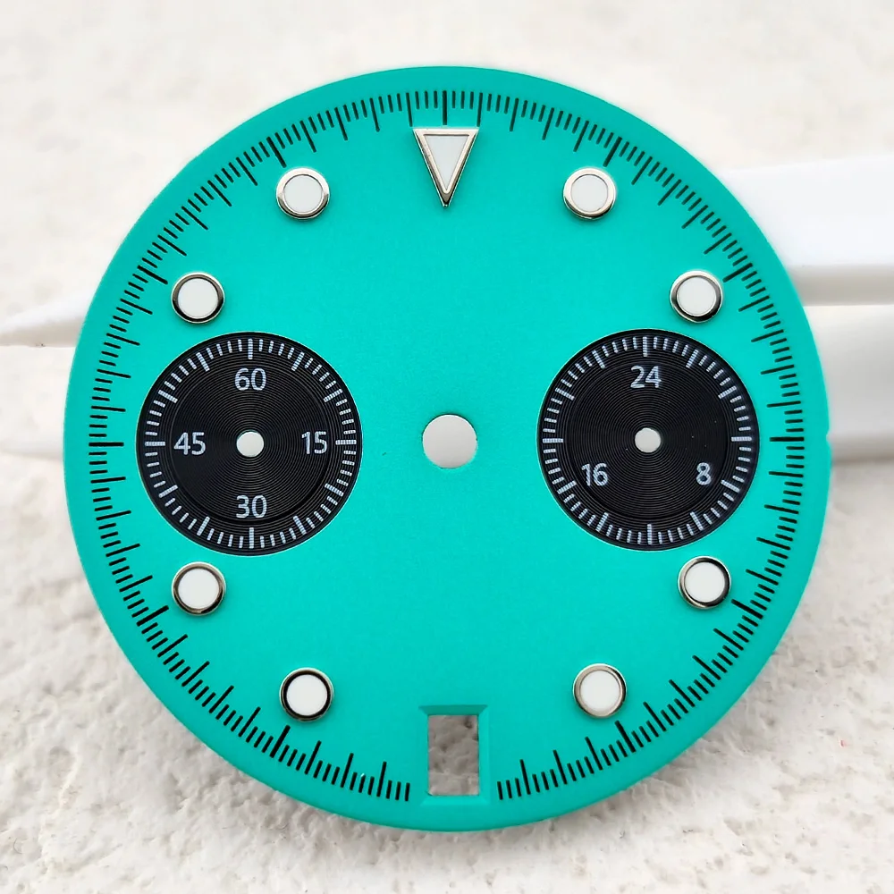 VK64 Watch 29MM sterile Dial 6 O 'clock Calendar Two-Register Faces blue-green Luminous Men's Diving Watch Modification Parts