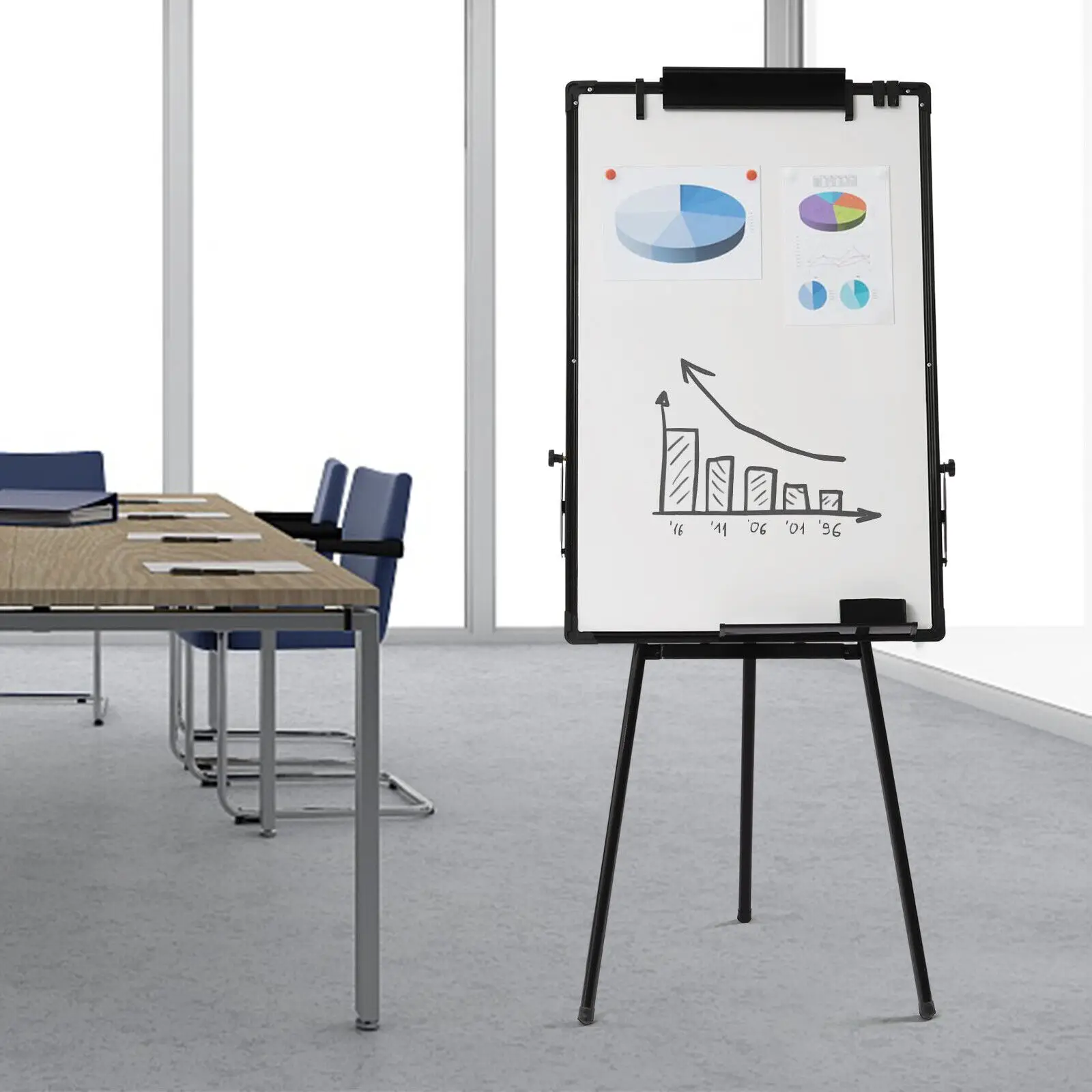 36*24In Large Writing Area Whiteboard Adjustable Height (38.19-62.2In), Magnetic Surface & Stretch Clip For Versatile Use
