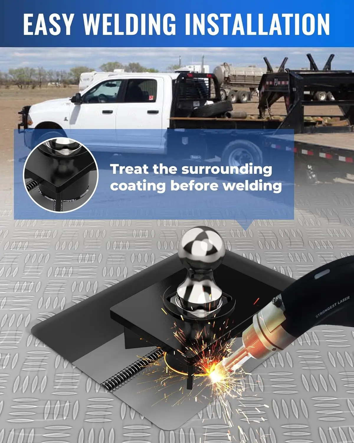 Stalen zwanenhals trekhaakset geschikt voor platte bedden, GTW 31000 lbs, vervang GNRK1500 nieuw