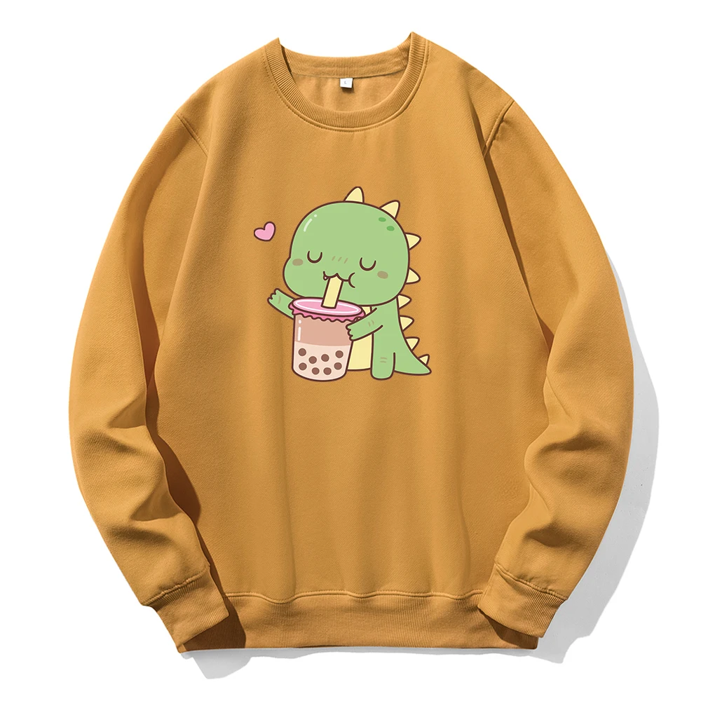 Green Little Dinosaur Loves Pearl Milk Tea Men Hoody Fashion Sports Tide Hooded Casual Loose Sweatshirt Classic Original Hoodies