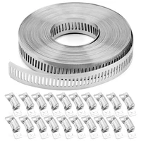 Abrazaderas de manguera de 20 pies, correa de Metal + 20 sujetadores, abrazaderas de banda de acero inoxidable cortadas a medida, tornillo sin fin grande ajustable, duradero, fácil de instalar
