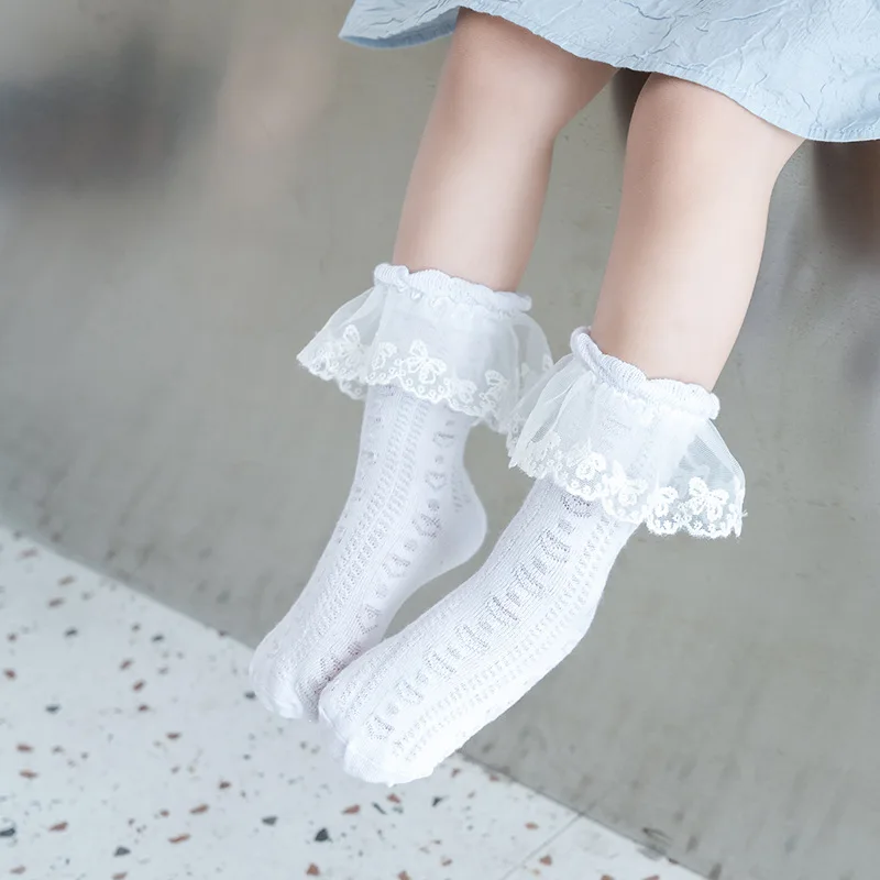 1 Pair Cute Princess Kids Boy Girl Calf Sock Lace Bow Butterfly Ruffle Children's Sock Spring Autumn Soft Cotton School Sock