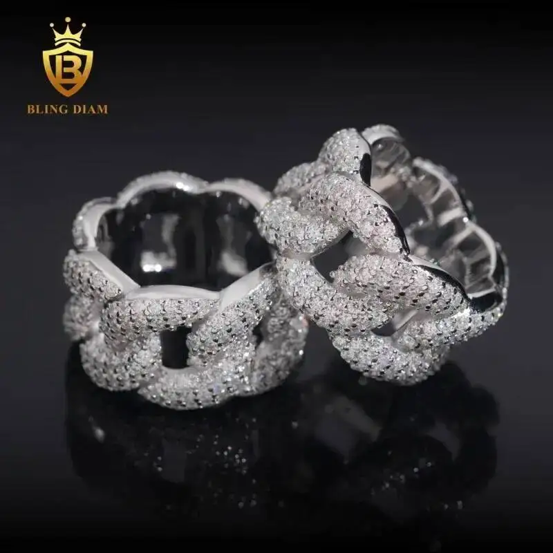 

Factory Direct Pass Diamond Tester Hip Hop Jewelry 925 Silver Iced Out VVS Diamond Moissanite Cuban Ring
