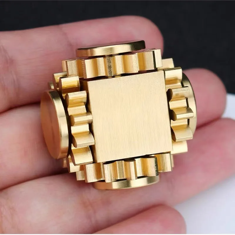 Brass Cube Metal Gear Fidget Spinner EDC Finger Spinning Toy Sensory Fidget Stress Relief Adhd Autism Anxiety Therapy Adults