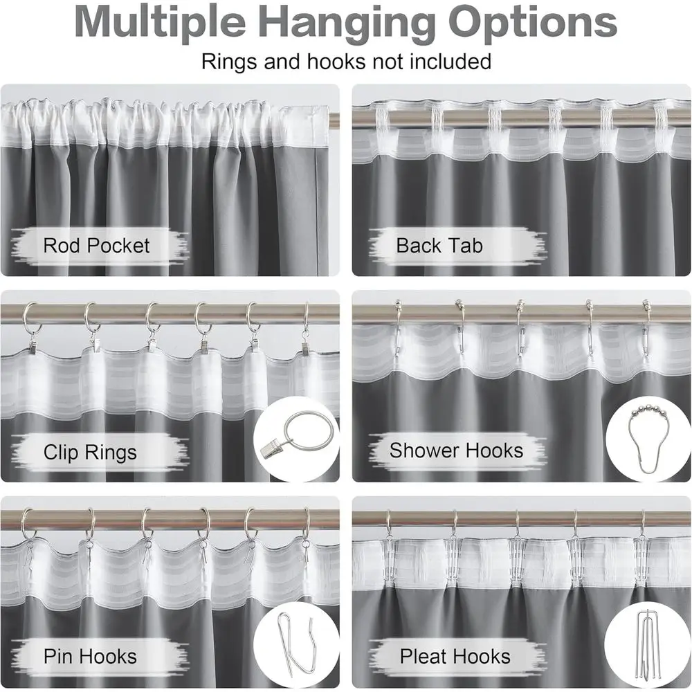 120 Inch Grey Thermal Insulated Blackout Curtains with Back Tab and Rod Pocket, 52x120, 2-Panel Set