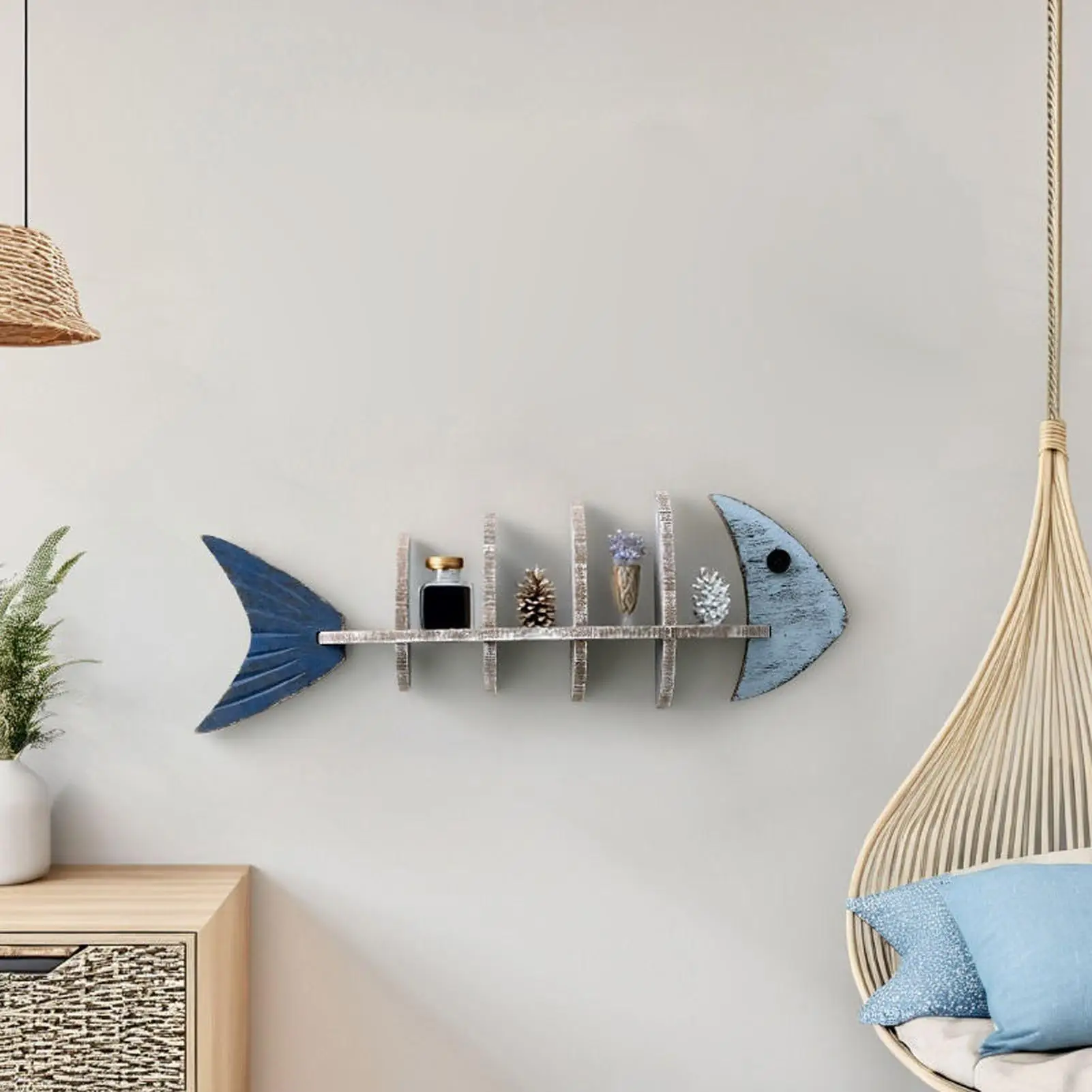 

Wall Shelves For Bedroom Fish-Shaped Organizer Shelf Wall Decorations Rustic Home Decor For Apartment Planter Books Entryway