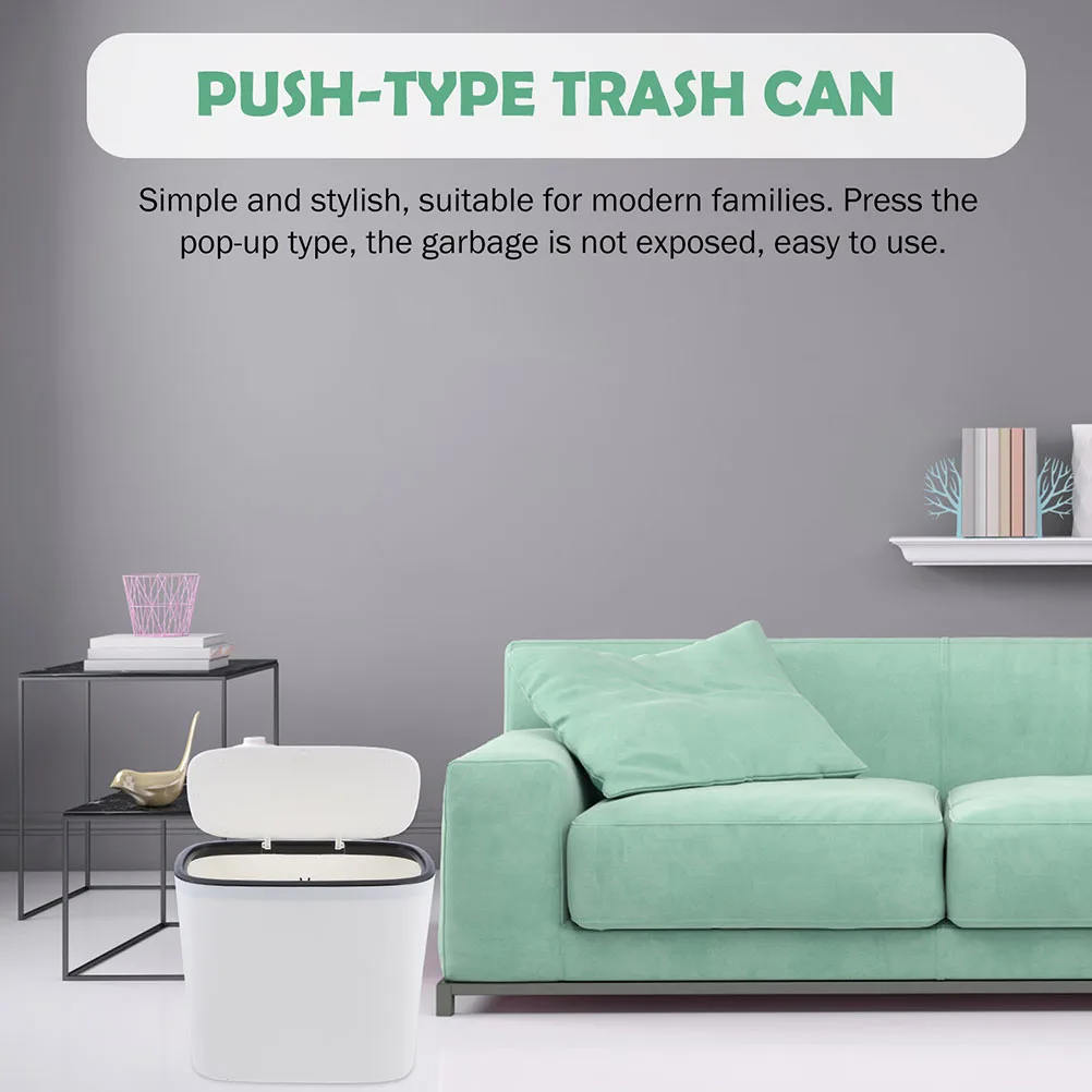 

Lidded Trash Can Press Type Waste Container White Practical Design for Home Use Long Lasting Plastic Trash Can
