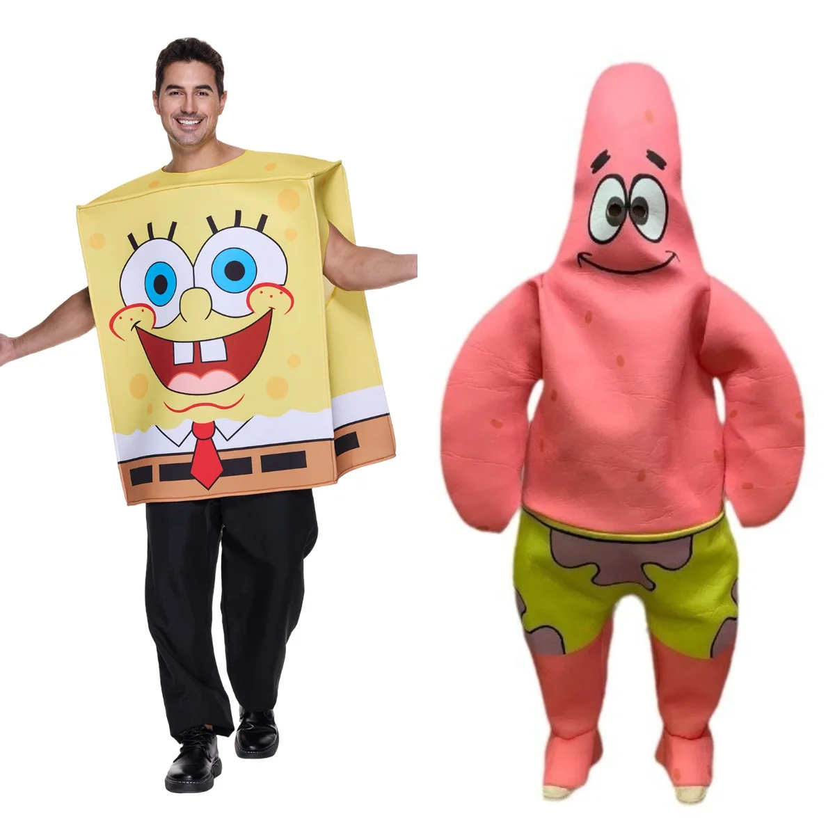 

Anime Cartoon Adults Yellow Sponge Cosplay Costumes Pink Starfish Halloween Party Show Carnival Onesie Funny Cute Jumpsuit