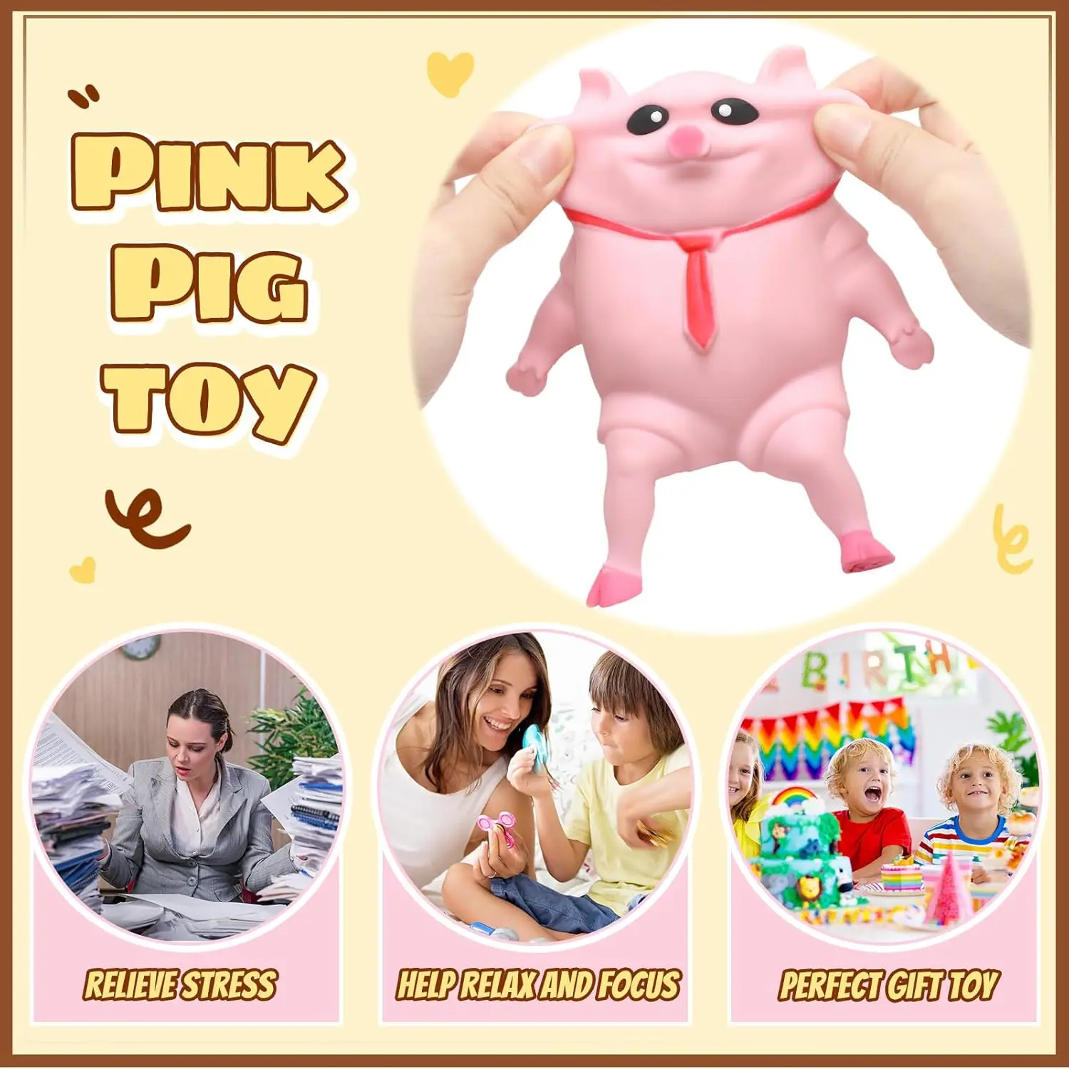 Süßes Squishy Pig Stress Relief Pig Squeeze Toys to Anxiety, lustiges Stretch-Tier-Spritzer-Spielzeug für Autismus und ADHS Dekompressionsspielzeug
