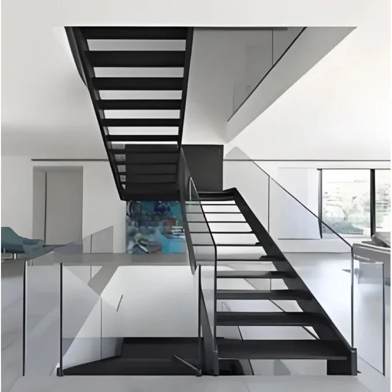 custom.Custom Size Indoor Residential Steel Stairs Built-Up Straight Ladder Duplex Platform Iron Material Easy Installation