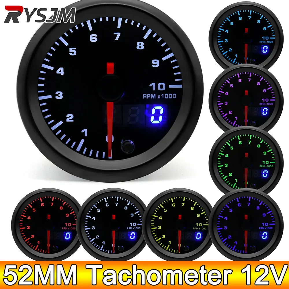 AD 0~10000 RPM Meter 52MM Tachometer WIth 7 Colors Backlight LED RPM Meter Gauge Tacho for CAR ACCESSORI Auto Replacement Parts