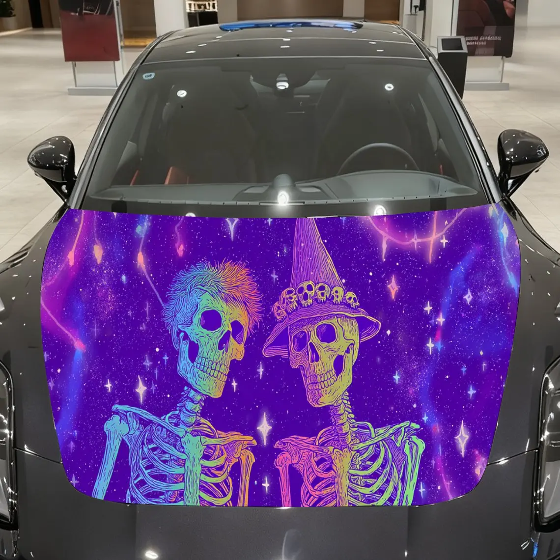 

Psychedelic Cosmic Skeleton Auto Cover Sticker, Waterproof and Self-adhesive Car Hood Decal, Auto Vinyl Wraps, Cool Car Exterior