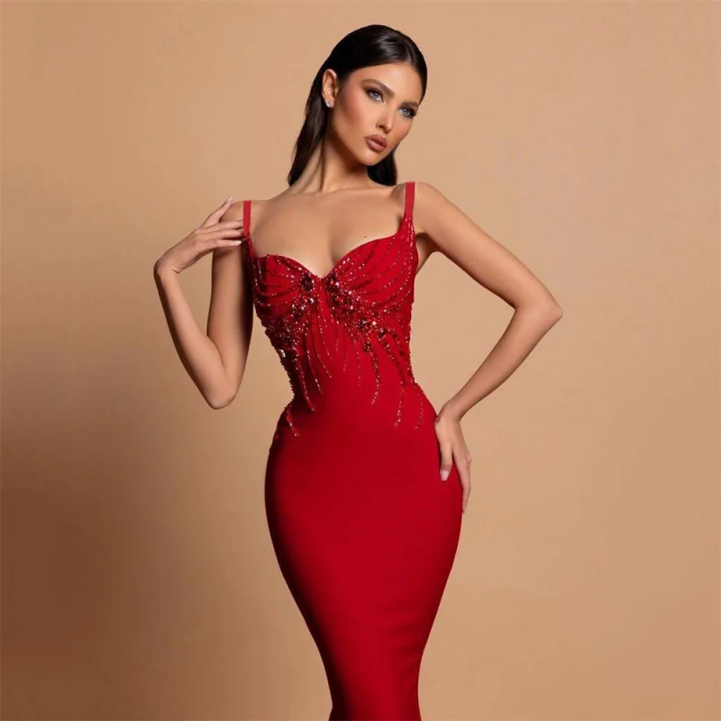 

European and American New Style SexyVCollar Beaded Rhinestone Strap Bandage Dress Socialite Party Annual Meeting Gown Dress