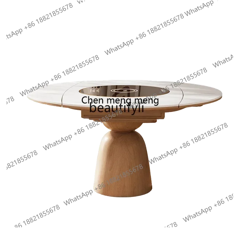 D178   Folding table Solid wood dining table Embedded turntable Induction cooker Dual-purpose retractable rock slab
