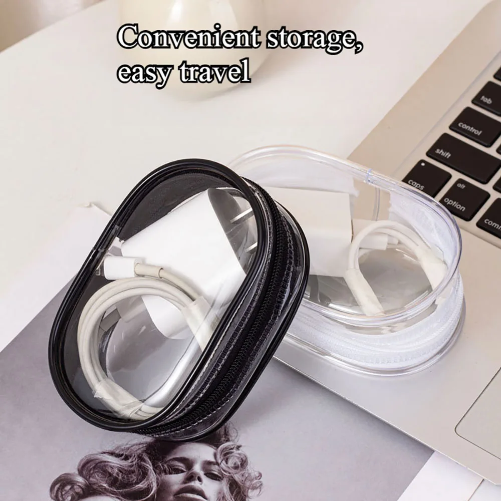 2Pcs with Zipper Travel Data Cable Charger Dustproof Portable Storage Bag,Headphone Charger Case Mini Transparent Storage Bag