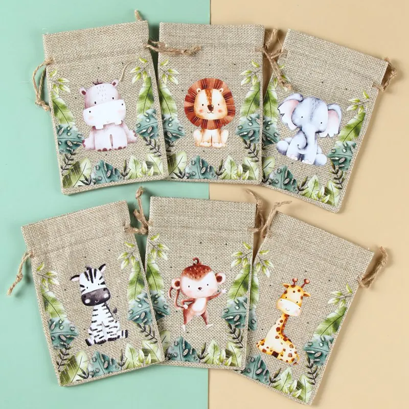 Bolsas de regalo de animales de Safari de la selva, paquete de dulces de aperitivos de galletas, decoraciones de fiesta de cumpleaños para niños,