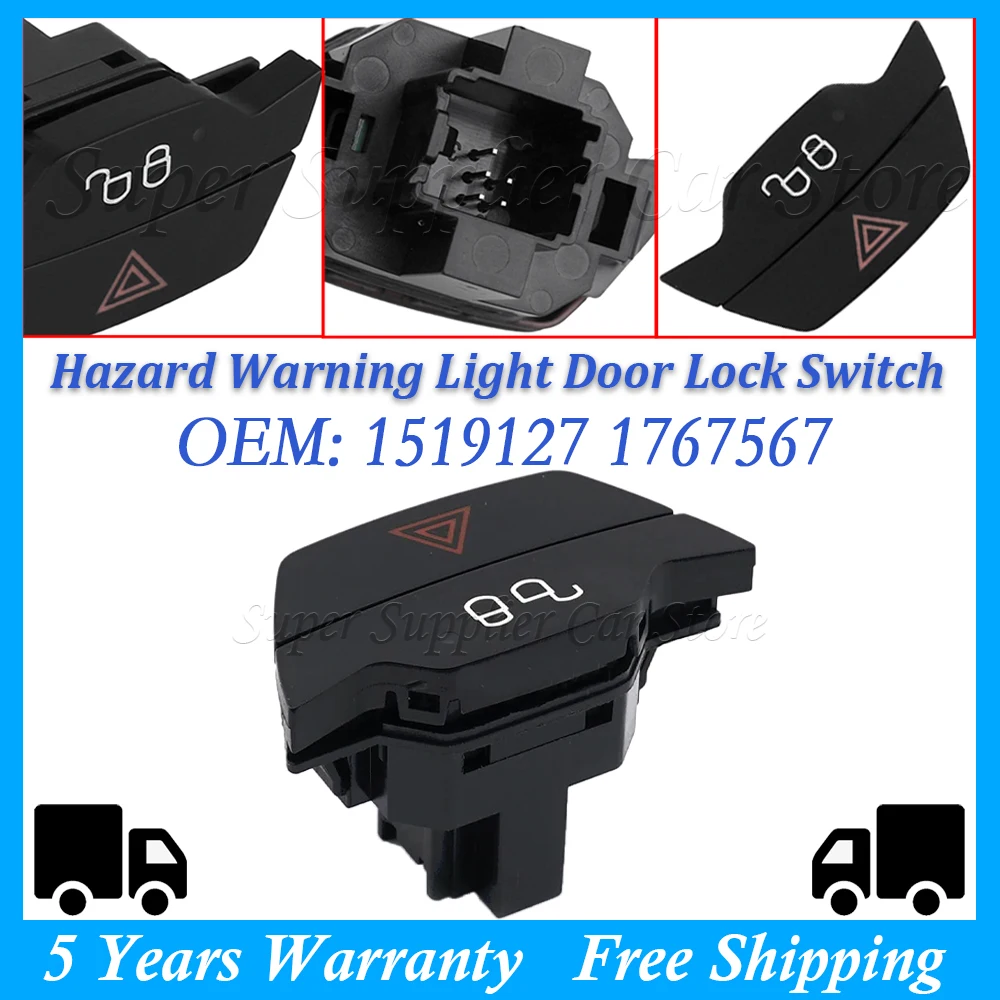 Image of 1519127 1767567 Warnblinkschalter Türverriegelungsschalter Passend für Ford B-MAX C-MAX Ecosport Fiesta Focus Kuga Transit 2008-2019