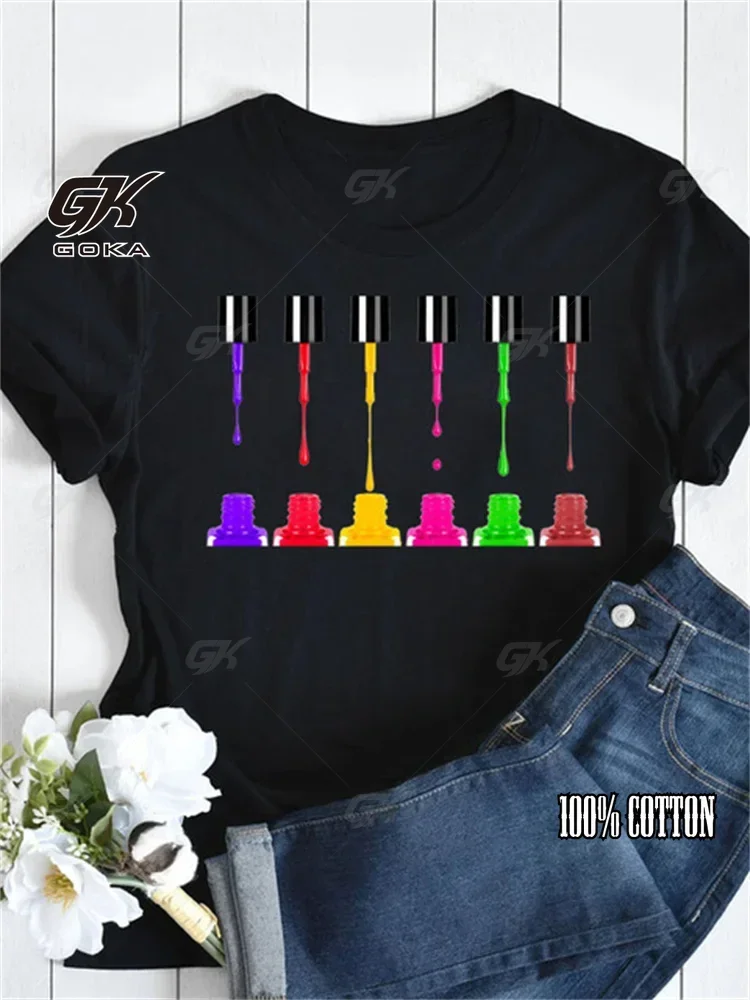 

Новые женские модные новинки Nail Polishl, топы 90-х годов, уличная одежда для девочек, новинка, футболки с короткими рукавами, женские футболки, женские топы, футболки