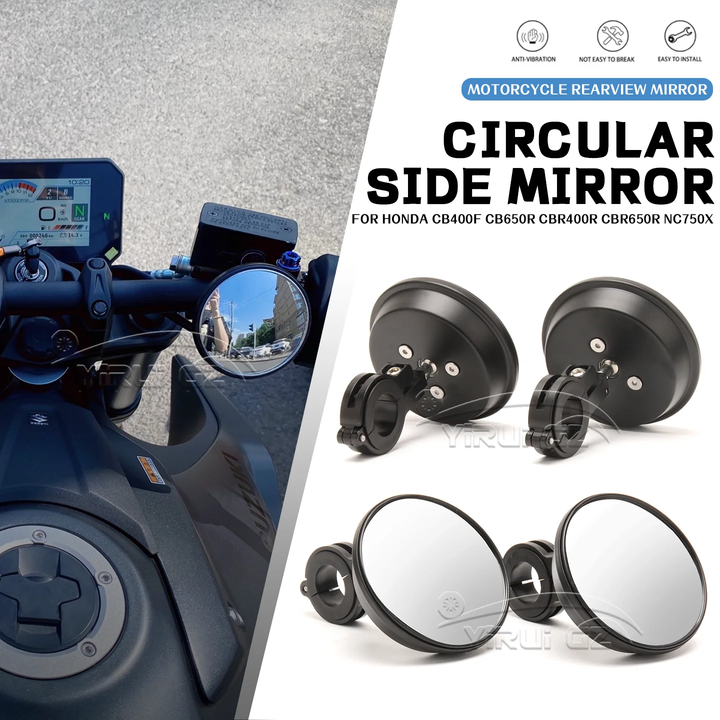 Motorcycle Accessories Round Rearview Mirror Adjustable 360° Wide Angle Mirrors For HONDA CB400F CB650R CBR400R CBR650 R NC750 X