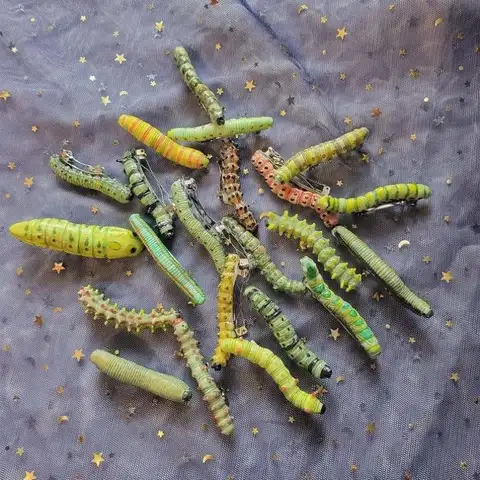 6/12Pcs Halloween Caterpillars Hair Barrettes Strong Grip Insect Hair Clips Multicolor Crawl Insect Pattern Hair Accessories
