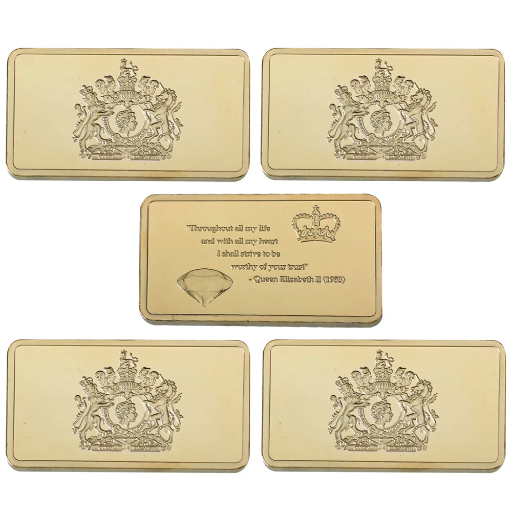 5pcs Queen Elizabeth II Commemorative Metal Bars Royal Emblem & Classic Quote Engraved Decorative Bar Souvenir Collectible Gifts
