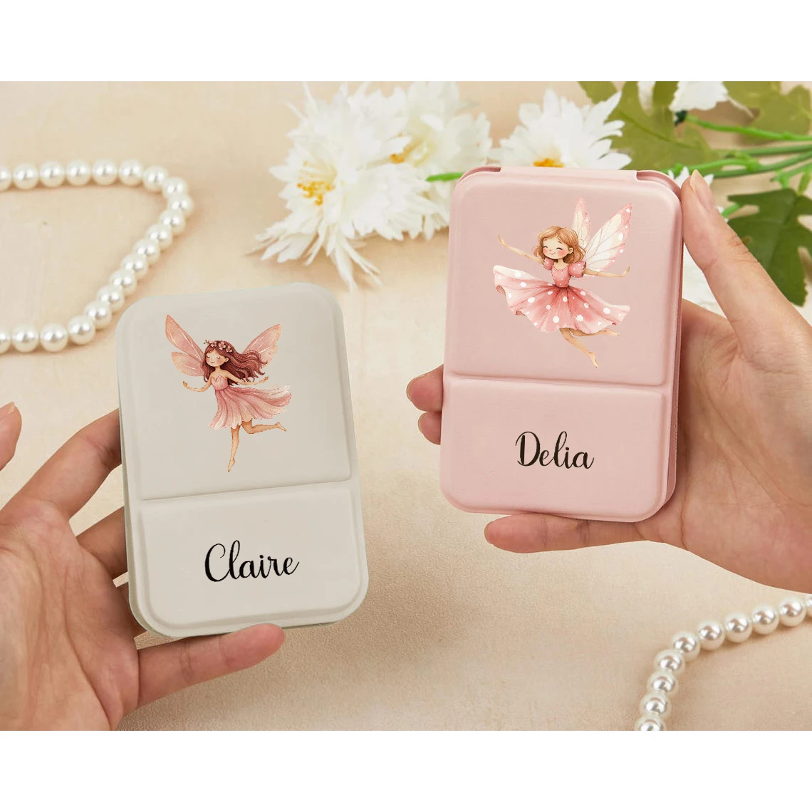 1pc Cartoon Dancing Elf Customized Name Folding Mirror Makeup Mirror Pocket Mirror Birthday Gift
