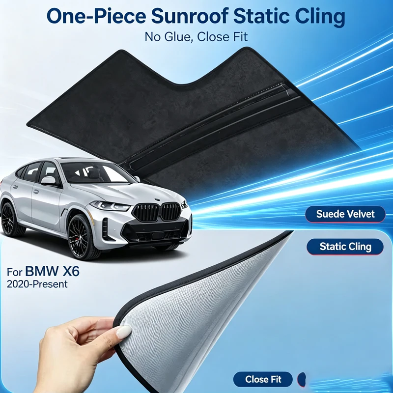 Car Suede Fabric Anti-uv Electrostatic Adsorption Sunroof Sunshade For BMW X6 2020-Present Heat Insulation Skylight Accessories