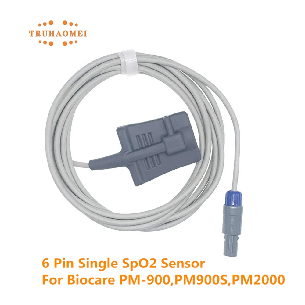 เซ็นเซอร์ SpO2เดี่ยว6ขาสำหรับ PM900 biocare PM900S PM2000ผู้ใหญ่ neonates ห่อสัตวแพทย์วัดอัตราการเต้นของหัวใจ2.5เมตร