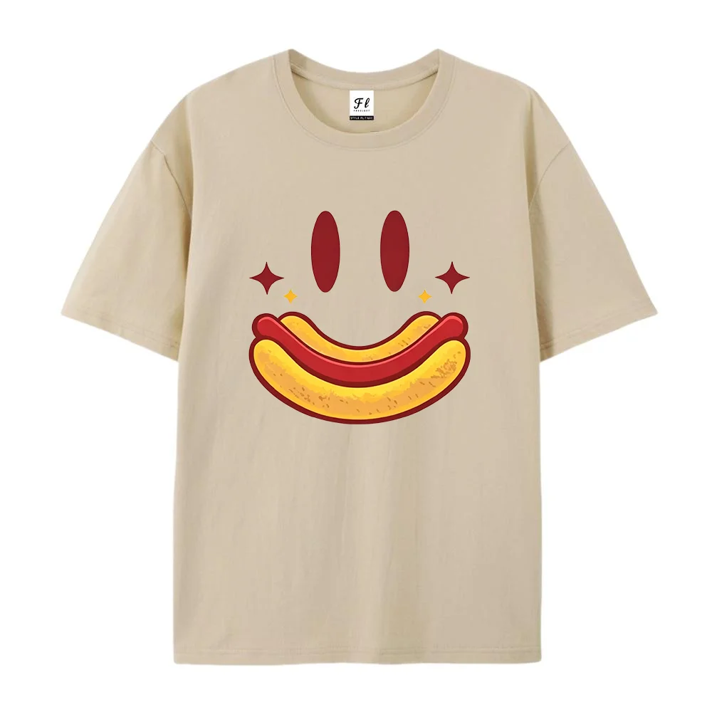 Women Funny Hotdog Smiley Face Graphic T Shirt Cute Cartoon Fast Food Printed Short Sleeve Casual  Loose Cotton Tops