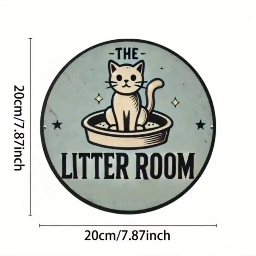 1pc Round Cat Litter Room Metal Wall Decor, 8x8 Inch Vintage Tin Sign, Handmade Home Cafe Bar Dorm Art