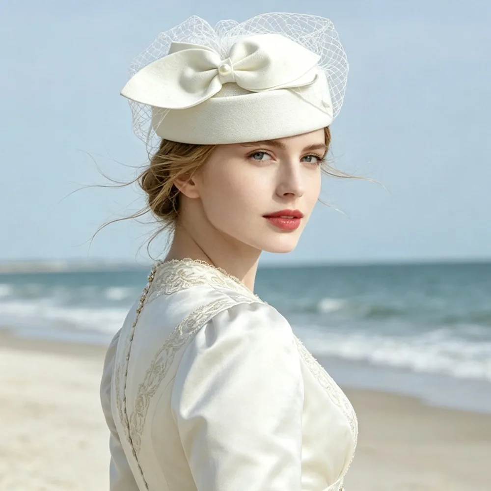 Uniform Stewardess Hat French Style Bow Fedora Hat Fedoras Pearls Pillbox Hat Dome Air Hostess Formal Hat Live Show