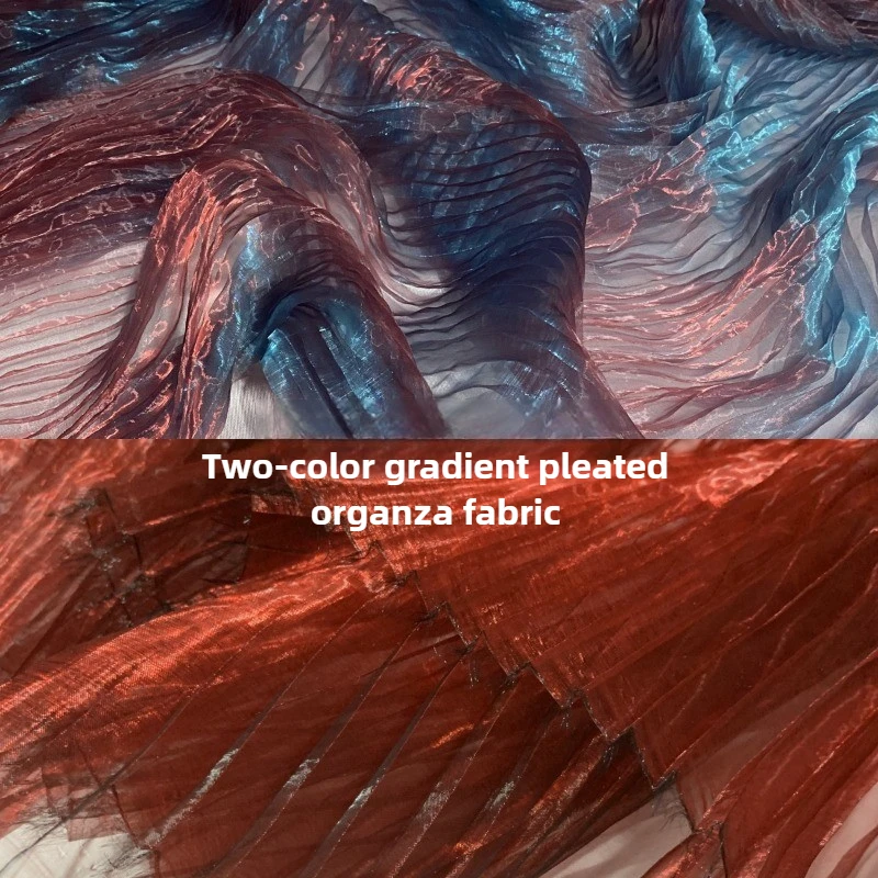

Pleated Organza Fabric Double-color Gradient By The Meter for Wedding Decoration Clothing Diy Designer Cloth Sewing Black Red