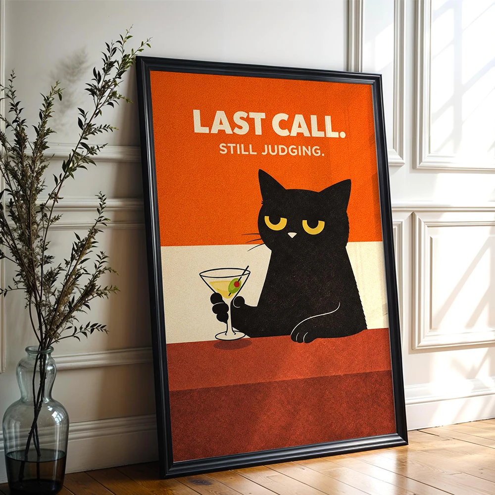Funny Cat Bar Art Print Last Call Still Judging Wall Canvas Art Printing Picture Modern Home Room Decoration Unframed