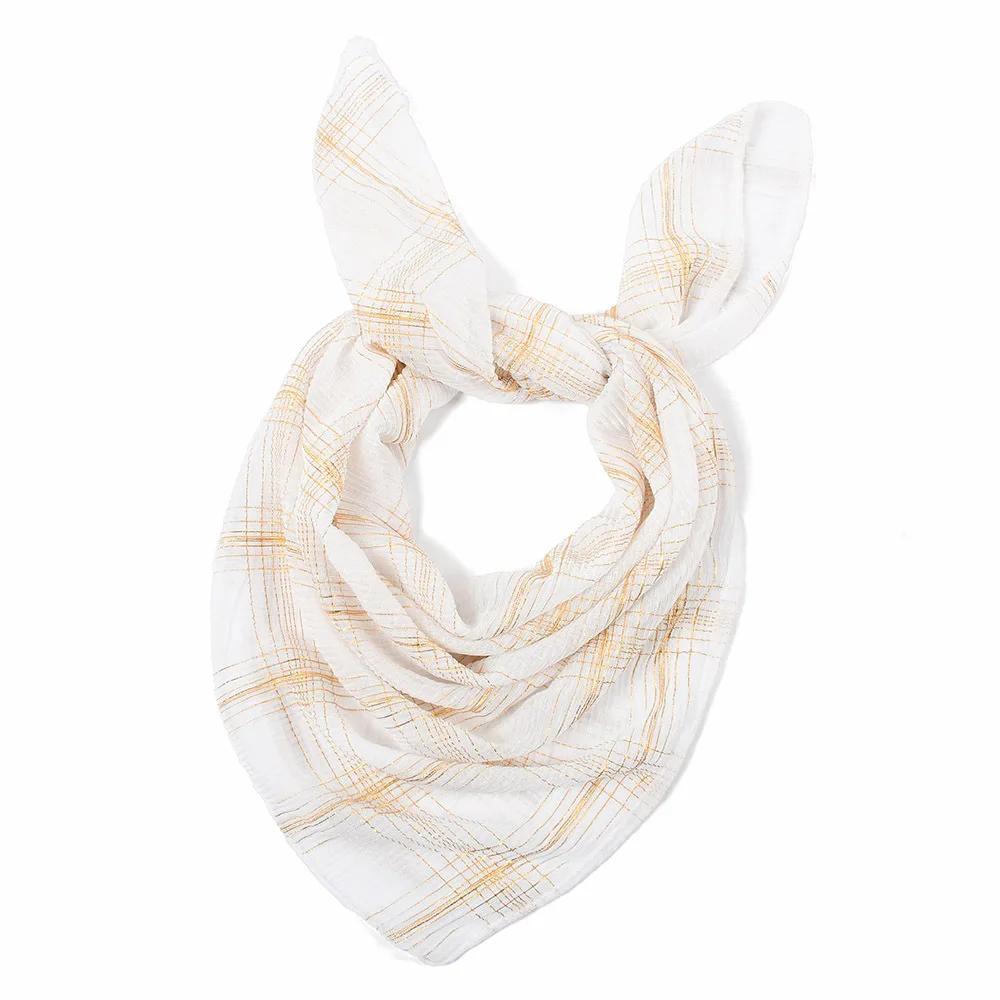 Lurex Plaid Scarf Shinny Square Shawl Shine Gold Headscarf Hijab Cover Soft Women 90X90cm Muslim Cover Polyester Light Weight