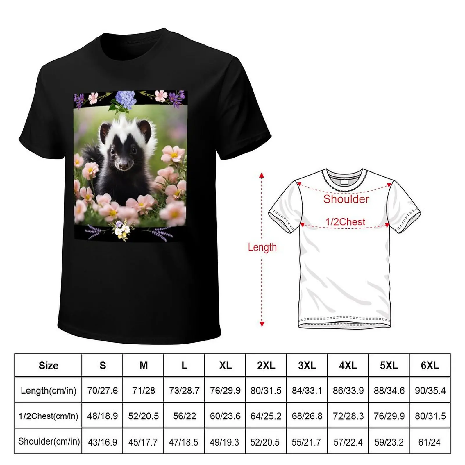 Sweet Baby Skunk With Spring Flowers Colorful Design T-Shirt oversized graphics anime clothes for a boy mens plain t shirts